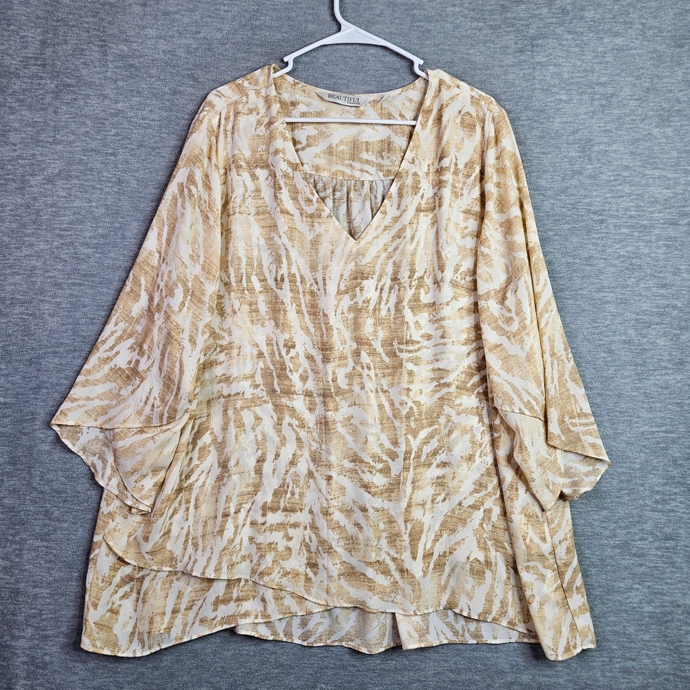 Beautiful by Lawrence Zarian Women 2X Beige Animal Print Layered Tunic Blouse